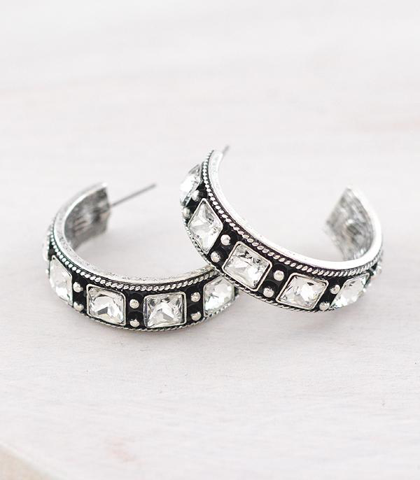 Clear Stone Hoop Earrings