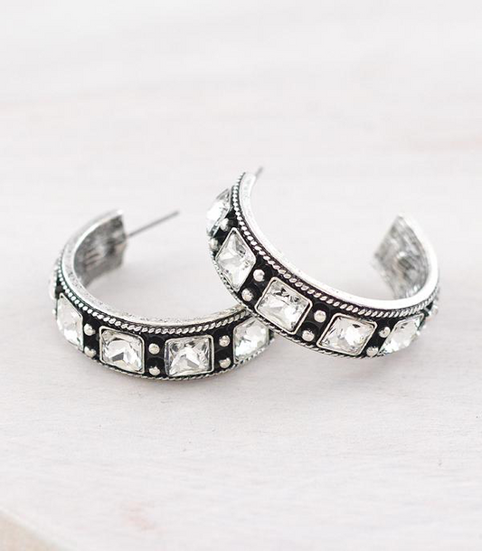 Clear Stone Hoop Earrings
