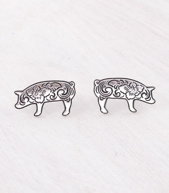 Pig Tooled Look Earrings