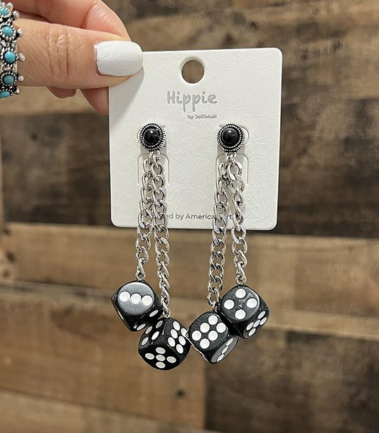 Stone Post Dice Chain Earrings