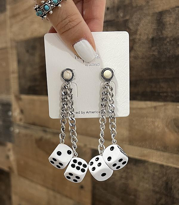 Stone Post Dice Chain Earrings