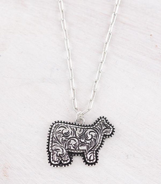 Tooled Cow Necklace