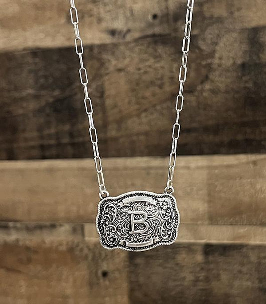 Tooled Buckle Initial Necklace