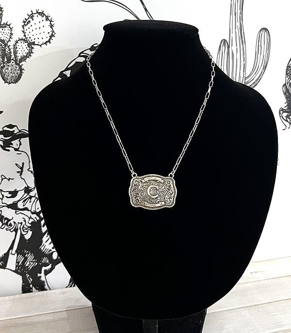 Tooled Buckle Initial Necklace
