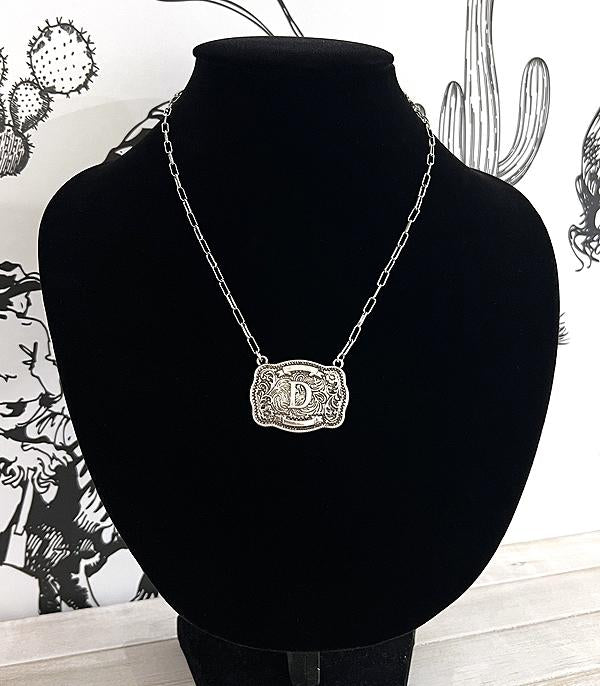 Tooled Buckle Initial Necklace