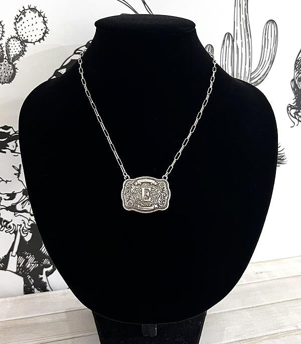 Tooled Buckle Initial Necklace