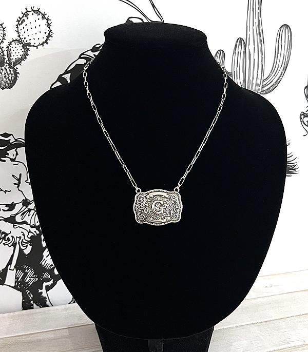 Tooled Buckle Initial Necklace