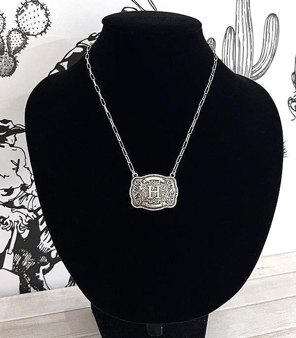 Tooled Buckle Initial Necklace