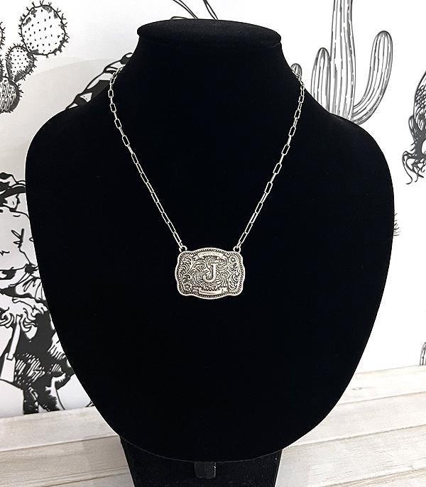 Tooled Buckle Initial Necklace