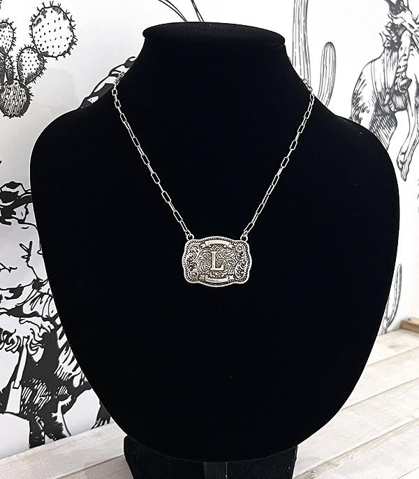 Tooled Buckle Initial Necklace