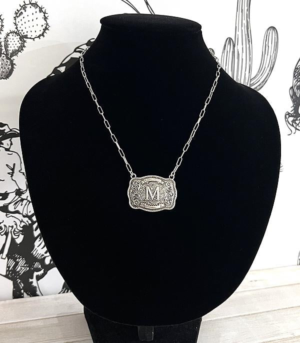 Tooled Buckle Initial Necklace
