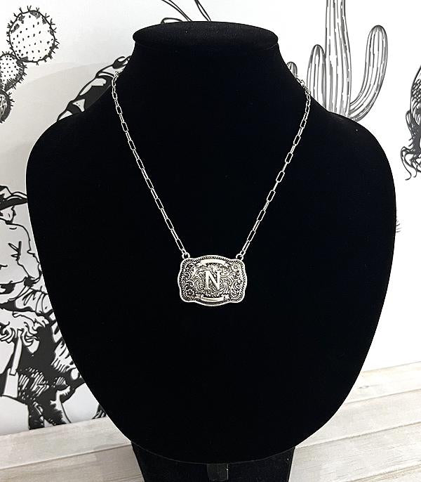 Tooled Buckle Initial Necklace