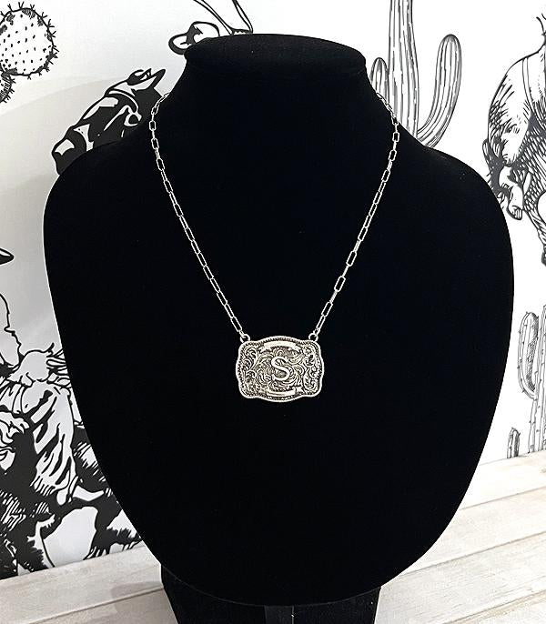 Tooled Buckle Initial Necklace
