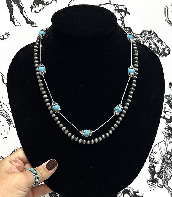 Turquoise Navajo Pearl Necklace Set