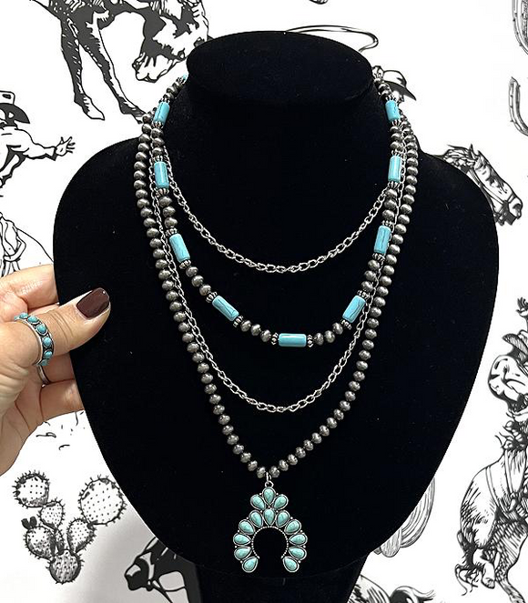 Turquoise Squash Blossom Layered Necklace