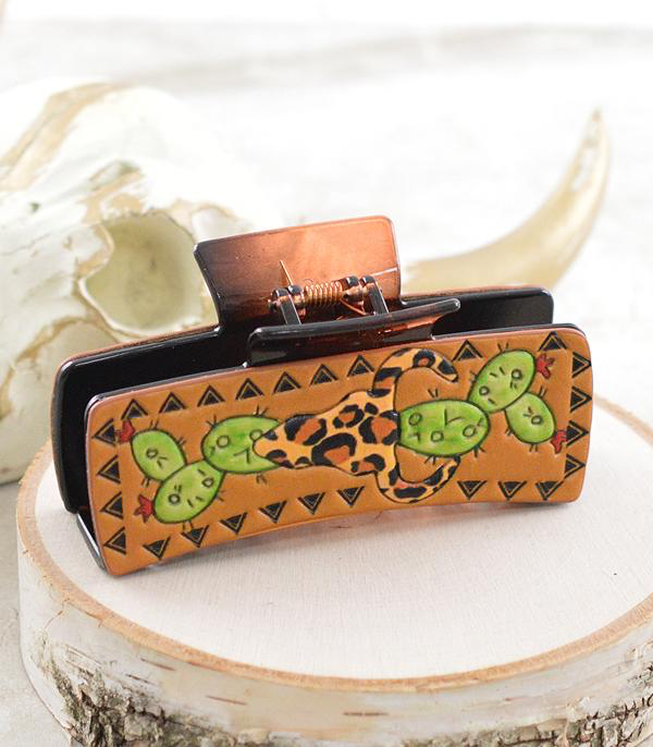 Cactus Cheetah Cowskull Claw Clip Faux Leather