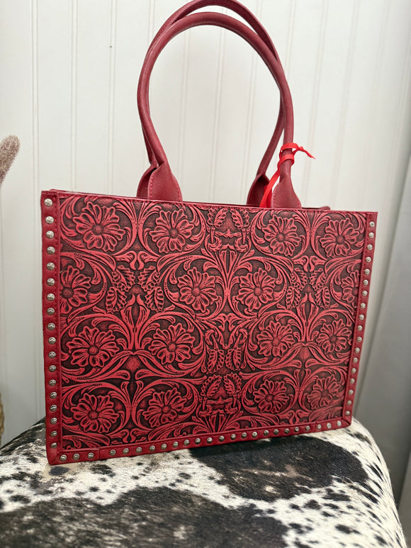 Floral Tooled Carry All Tote