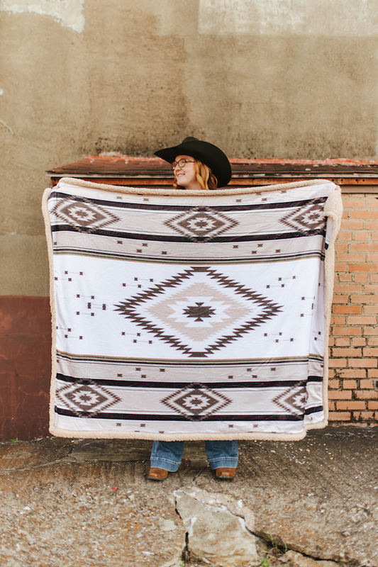 Ivory Tan Aztec Sherpa Blanket