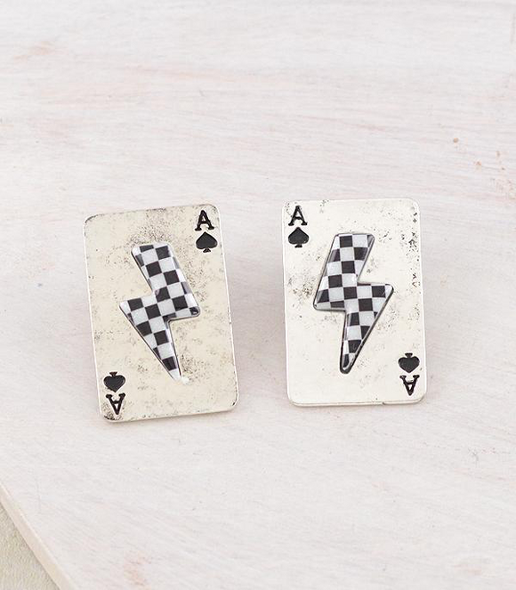 Checkered Bolt Ace Card Earrings