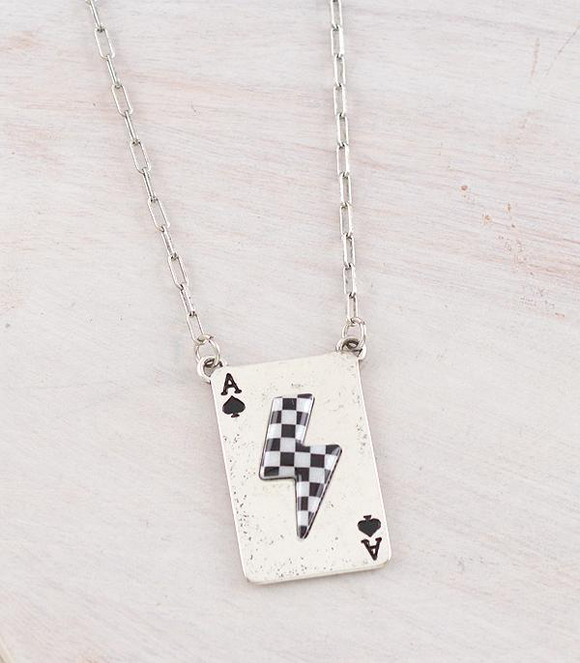 Checkered Bolt Ace Card Necklace