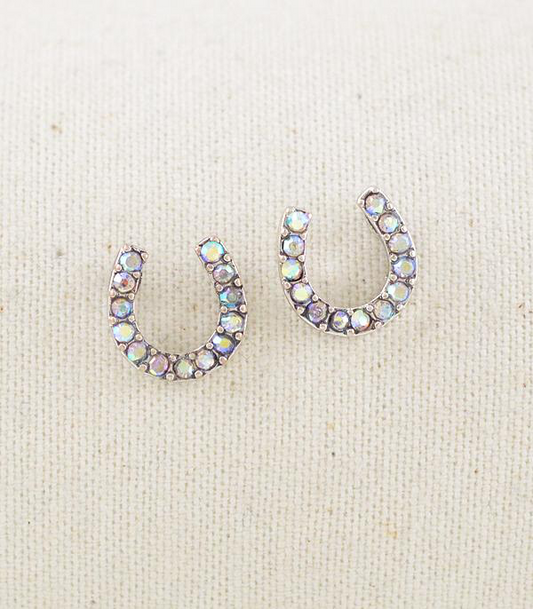 Rhinestone Horseshoe Stud Earrings