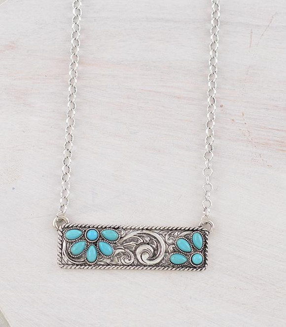 Turquoise Cluster Bar Necklace