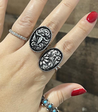 Cow Skull Tooled Look Cuff Ring