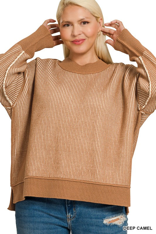 The Darla Two Tone Sweater Plus *Deep Camel