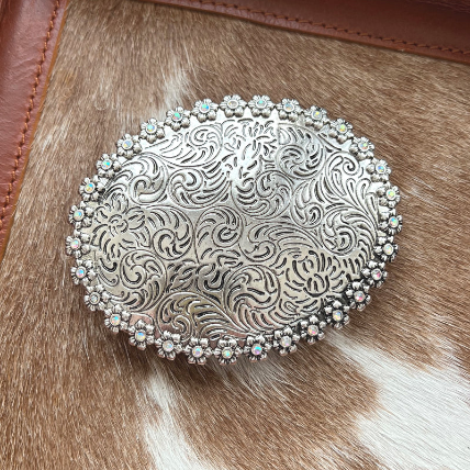 Floral Tooled Look Concho Belt Buckle