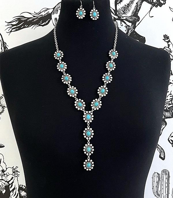 Turquoise Concho Lariat Necklace Set