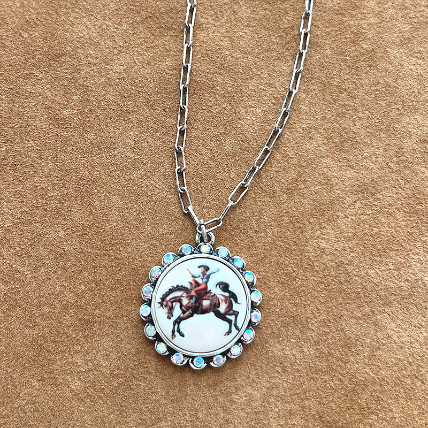 Vintage Cowgirl Rhinestone Pendant Necklace