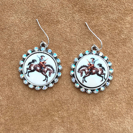 Vintage Cowgirl Rhinestone Pendant Earrings