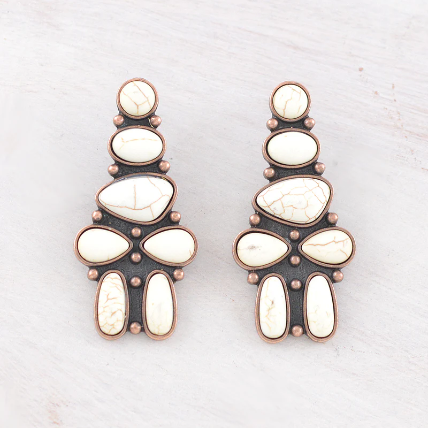 Semi Stone Cluster Statement Earrings