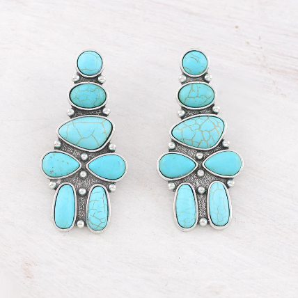 Semi Stone Cluster Statement Earrings