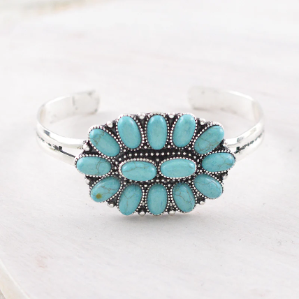 Turquoise Oval Cluster Cuff Bracelet