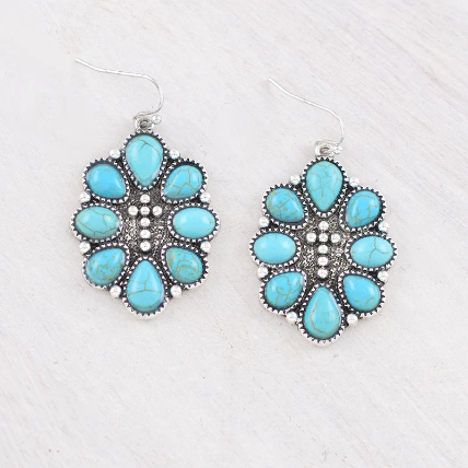 Cross Turquoise Cluster Earrings