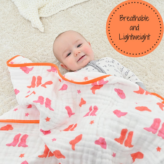 Life Is Better in Pink Boot Muslin Blanket Baby Toddler