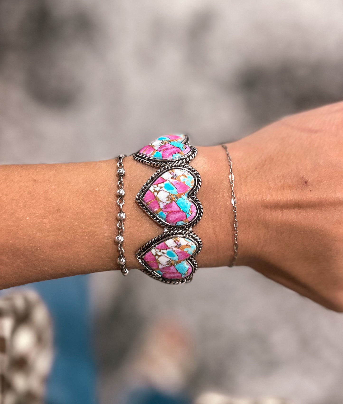 Cotton Candy Semi Stone Heart Bracelet