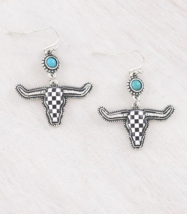 Checkered Cowskull Earrings