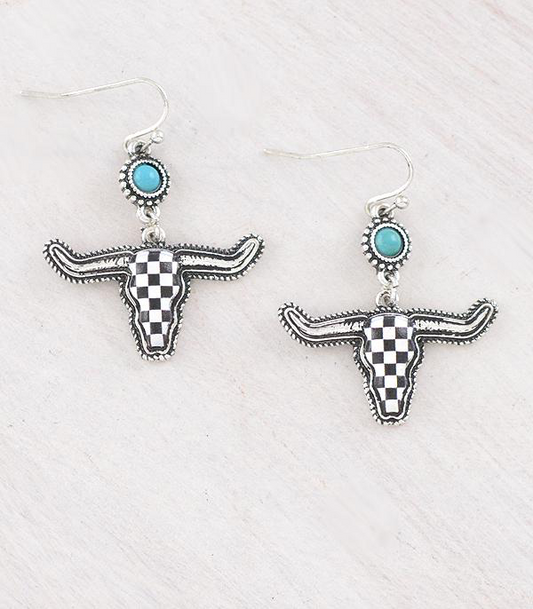 Checkered Cowskull Earrings