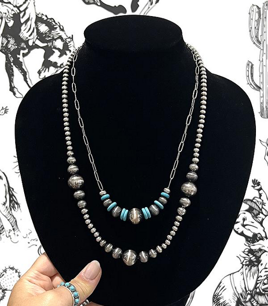 Layered Navajo Bead & Chain Necklace