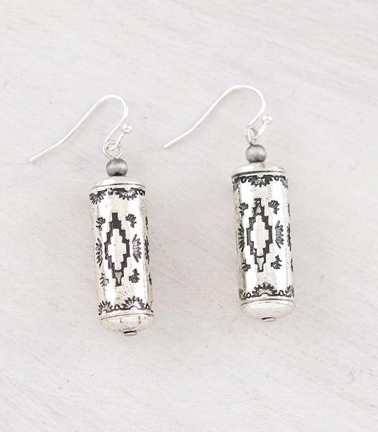 Western Engraved Aztec Barrel Earrings