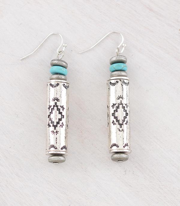 Western Engraved Barrel & Turquoise Earrings