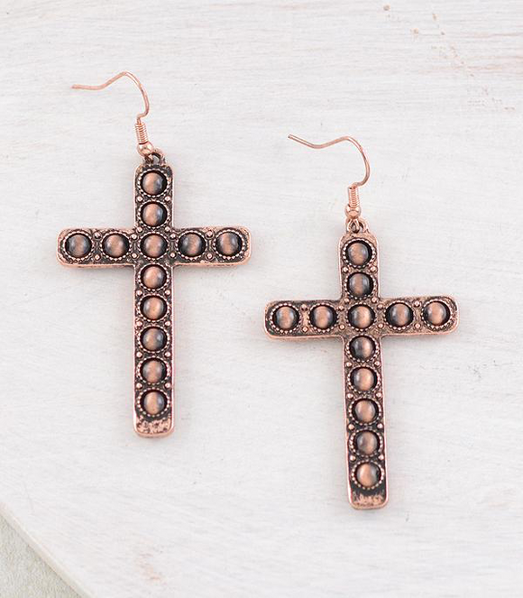 Copper Navajo Pearl Bead Cross Earrings