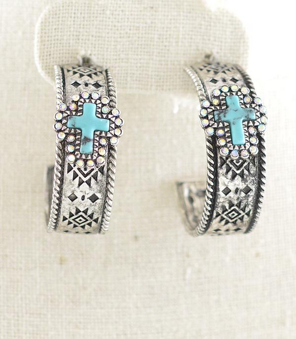 Turquoise Cross Hoop Earrings