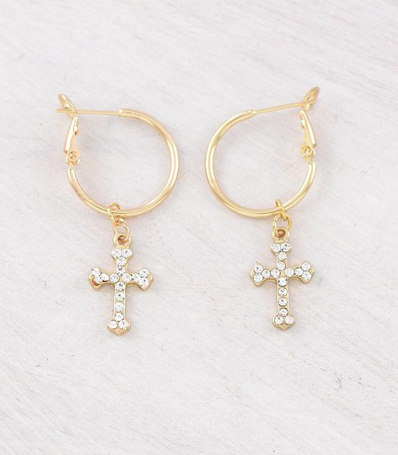 Rhinestone Cross Hoop Earrings