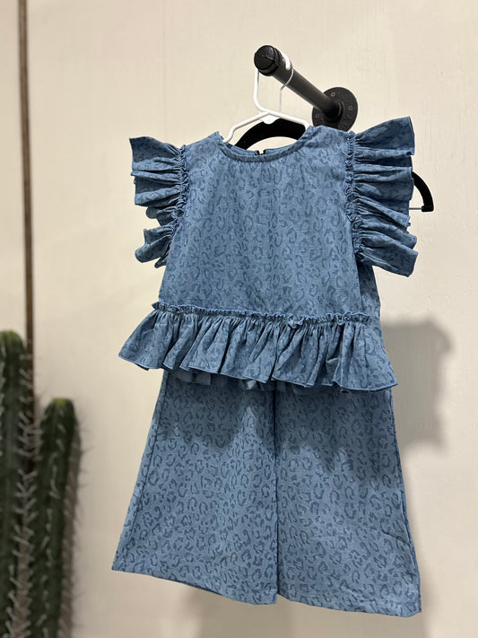Toddler Denim Cheetah Ruffle Set