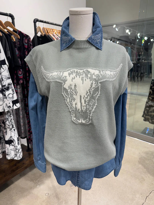 Sage Skull Knit Sweater Vest