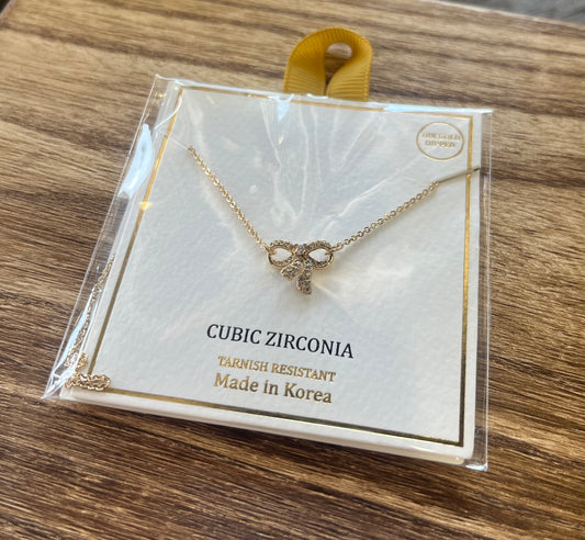 Gold Bow Rhinestone Necklace