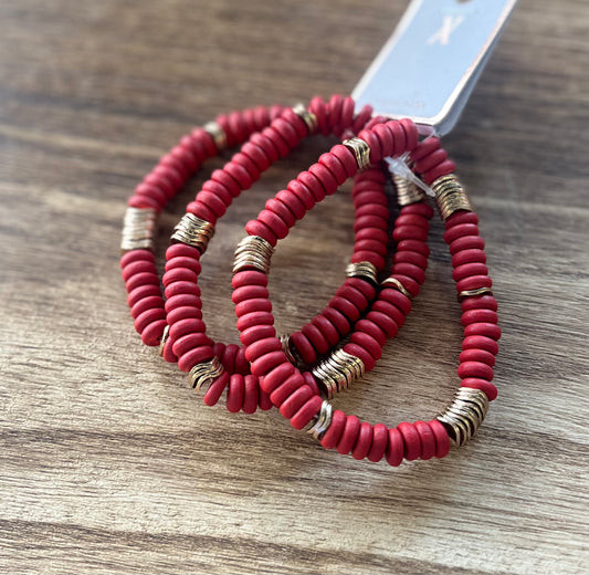 Red and Gold Stacker Bracelets